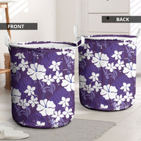 Purple Hawaiian Hibiscus Monstera Laundry Basket Grunge Stylized LT01 - Polynesian Pride