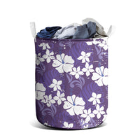 Purple Hawaiian Hibiscus Monstera Laundry Basket Grunge Stylized LT01 - Polynesian Pride