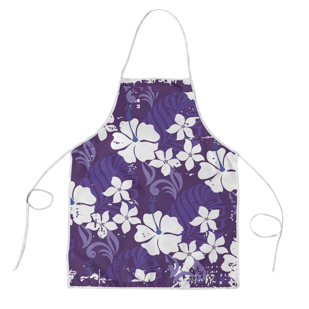 Purple Hawaiian Hibiscus Monstera Apron Grunge Stylized LT01 Purple - Polynesian Pride