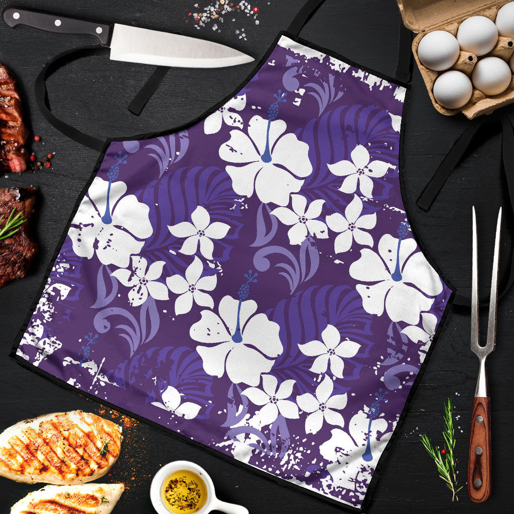 Purple Hawaiian Hibiscus Monstera Apron Grunge Stylized LT01 Purple - Polynesian Pride
