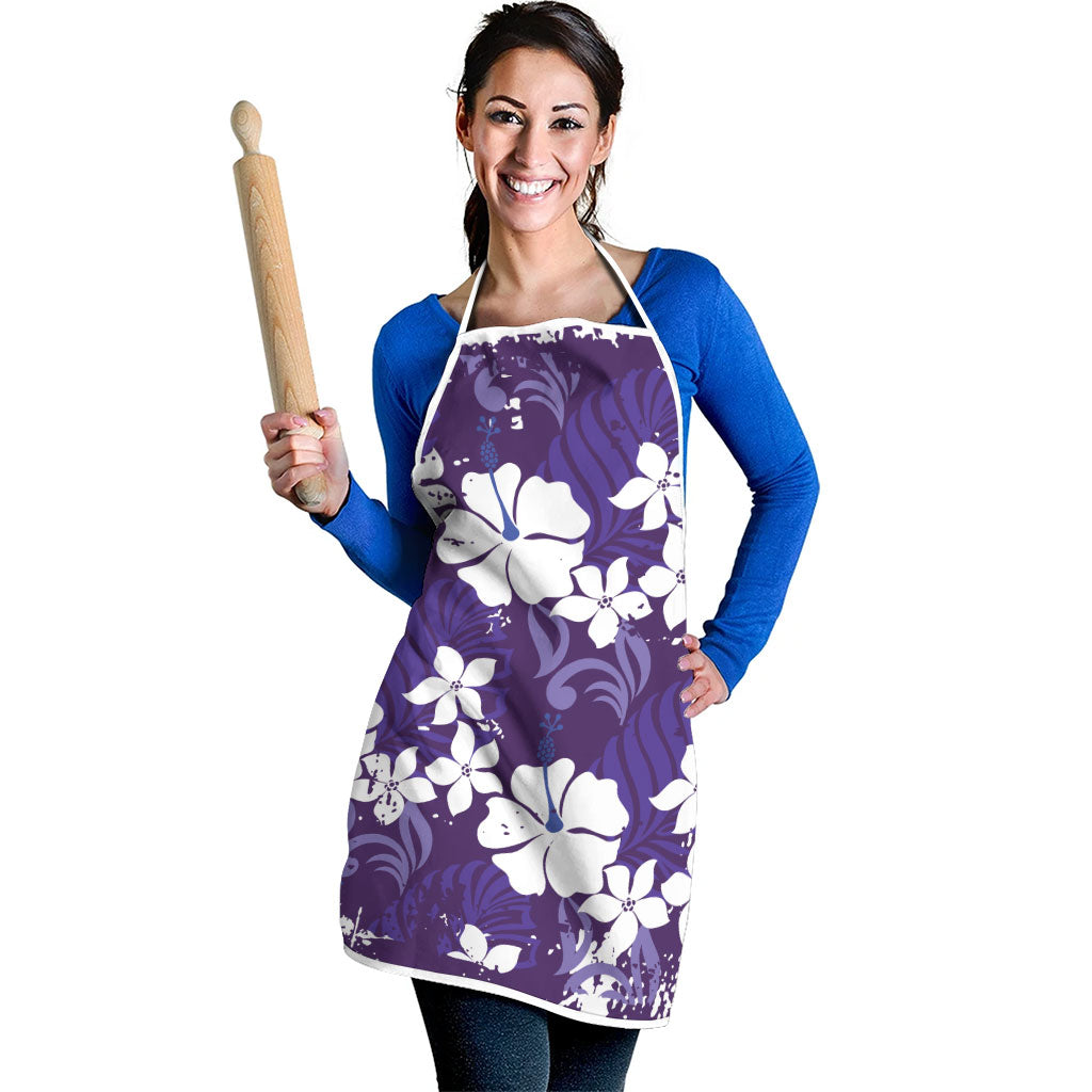 Purple Hawaiian Hibiscus Monstera Apron Grunge Stylized LT01 - Polynesian Pride