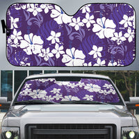 Purple Hawaiian Hibiscus Monstera Auto Sun Shade Grunge Stylized LT01 Purple - Polynesian Pride
