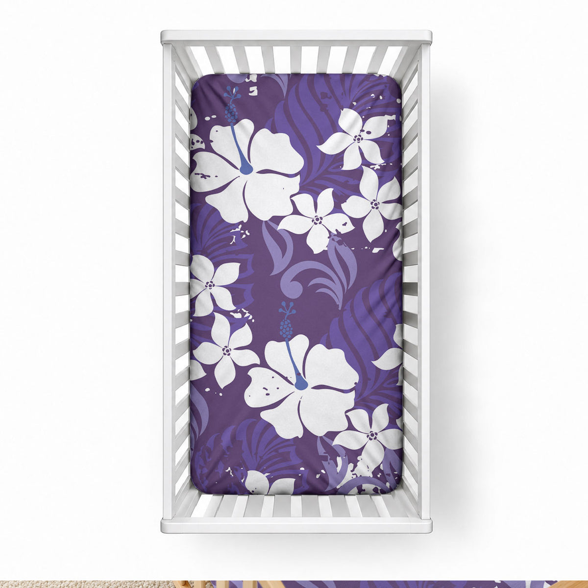 Purple Hawaiian Hibiscus Monstera Baby Bed Cover Grunge Stylized LT01 28 × 52 in Purple - Polynesian Pride