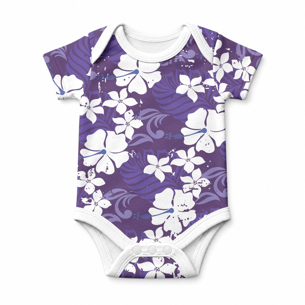 Purple Hawaiian Hibiscus Monstera Baby Onesie Grunge Stylized LT01 Purple - Polynesian Pride