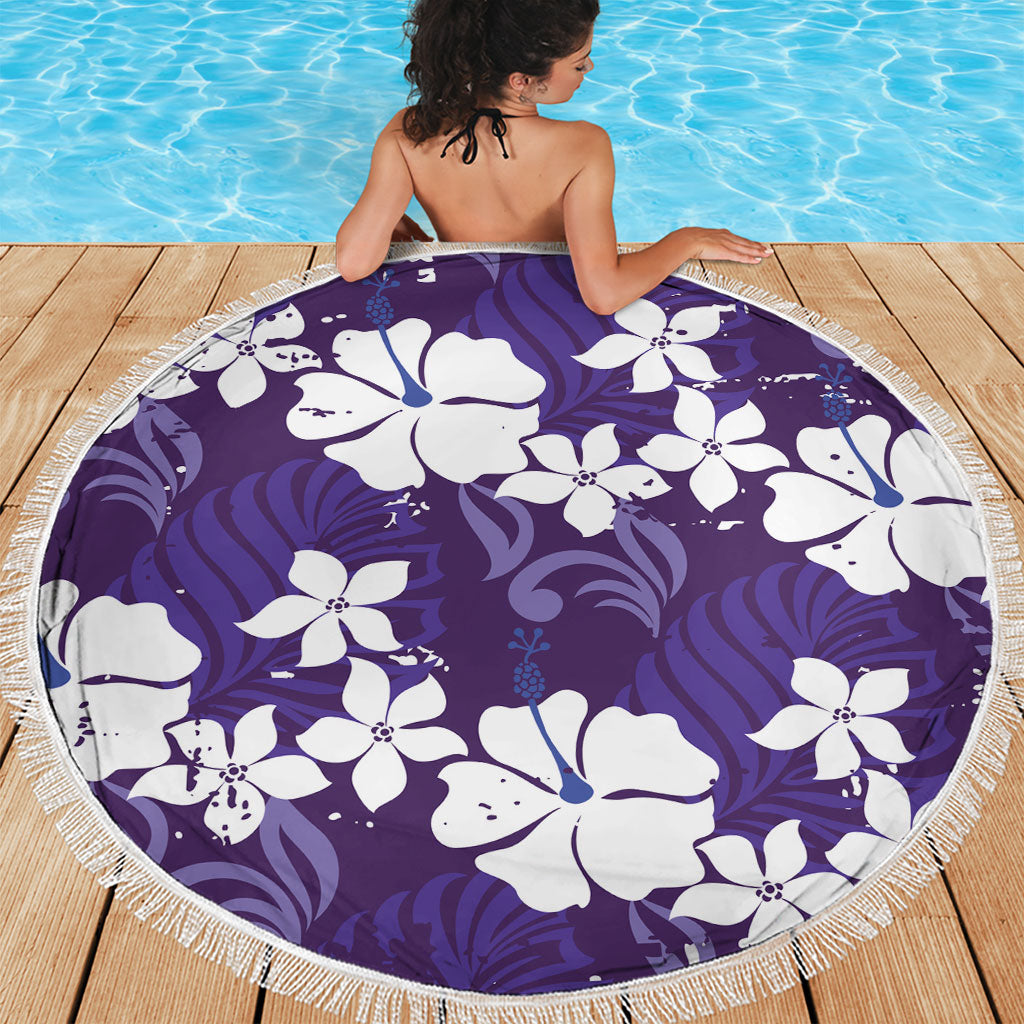 Purple Hawaiian Hibiscus Monstera Beach Blanket Grunge Stylized