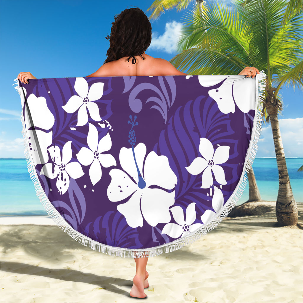 Purple Hawaiian Hibiscus Monstera Beach Blanket Grunge Stylized