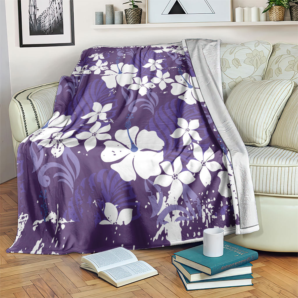 Purple Hawaiian Hibiscus Monstera Blanket Grunge Stylized