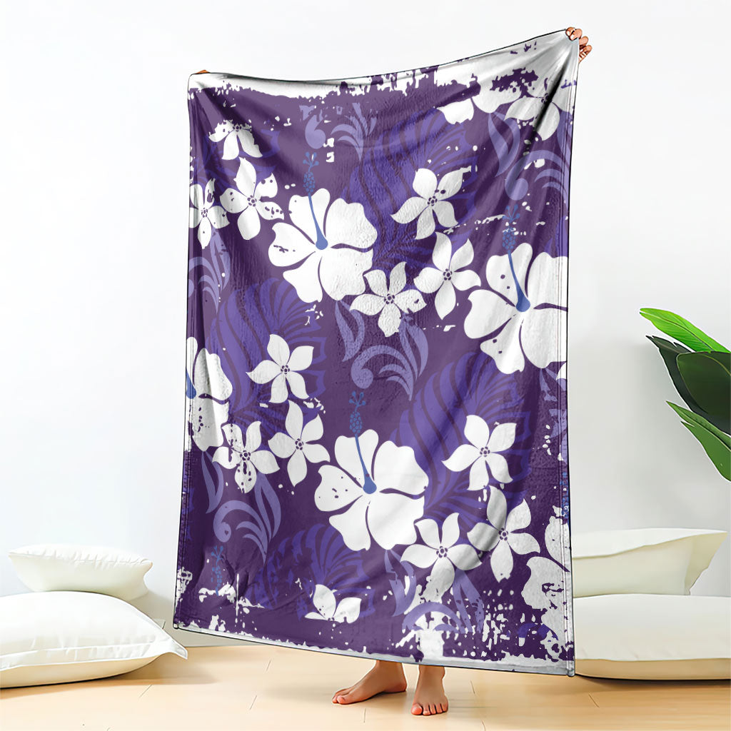 Purple Hawaiian Hibiscus Monstera Blanket Grunge Stylized