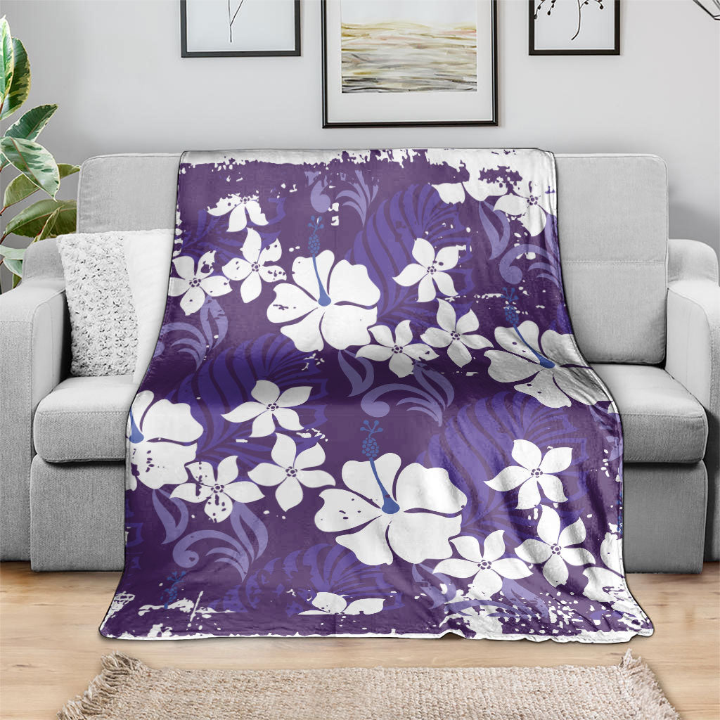 Purple Hawaiian Hibiscus Monstera Blanket Grunge Stylized