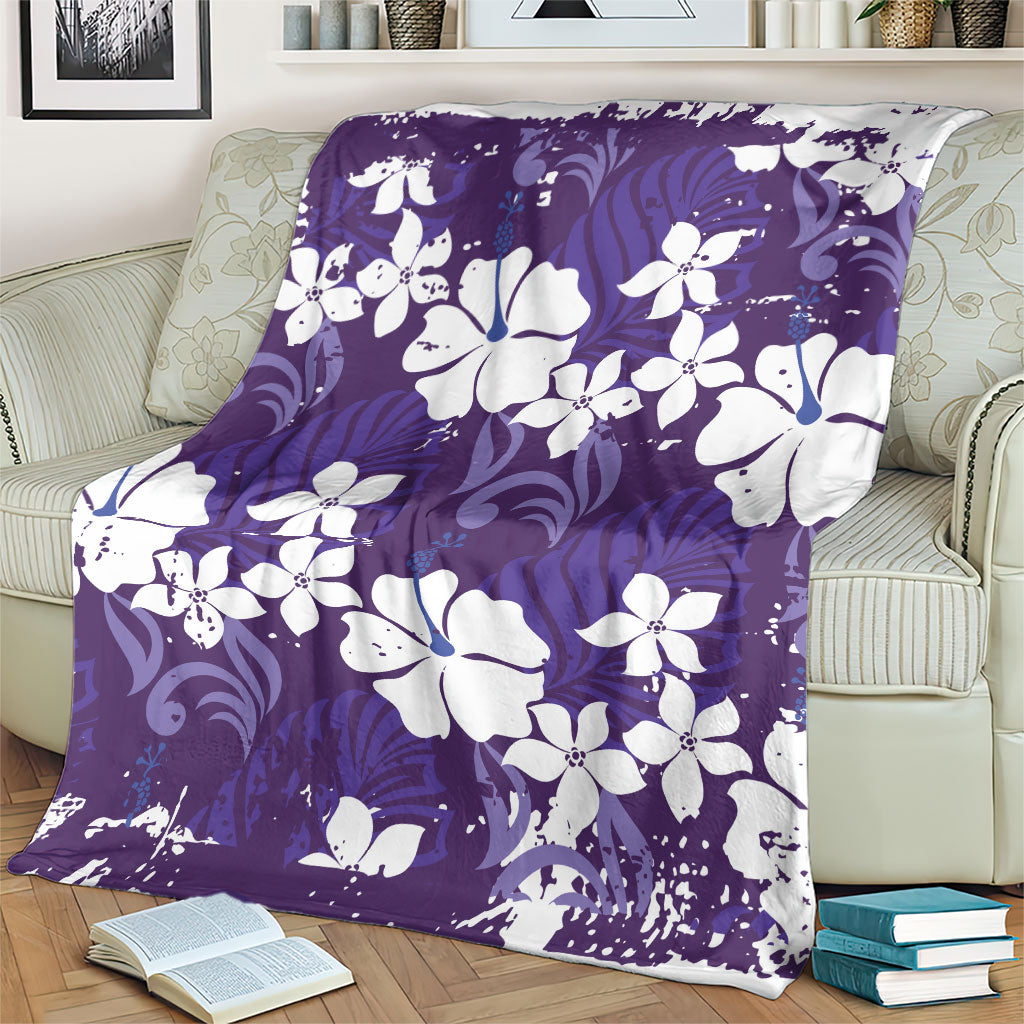 Purple Hawaiian Hibiscus Monstera Blanket Grunge Stylized
