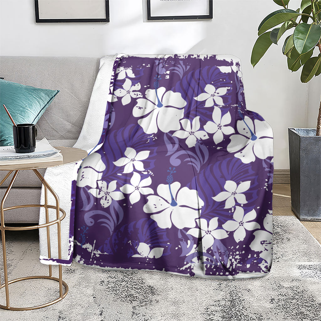 Purple Hawaiian Hibiscus Monstera Blanket Grunge Stylized