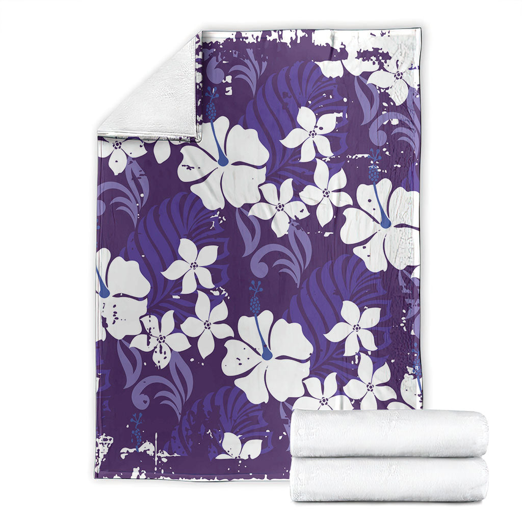Purple Hawaiian Hibiscus Monstera Blanket Grunge Stylized