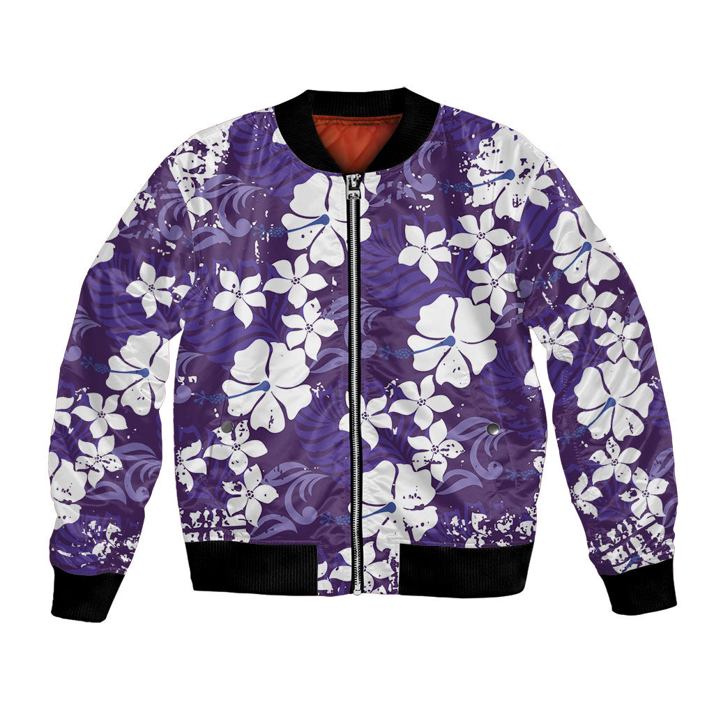 Purple Hawaiian Hibiscus Monstera Bomber Jacket Grunge Stylized