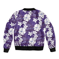 Purple Hawaiian Hibiscus Monstera Bomber Jacket Grunge Stylized