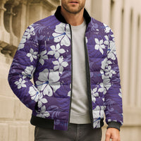 Purple Hawaiian Hibiscus Monstera Bomber Puffer Jacket Grunge Stylized LT01 - Polynesian Pride