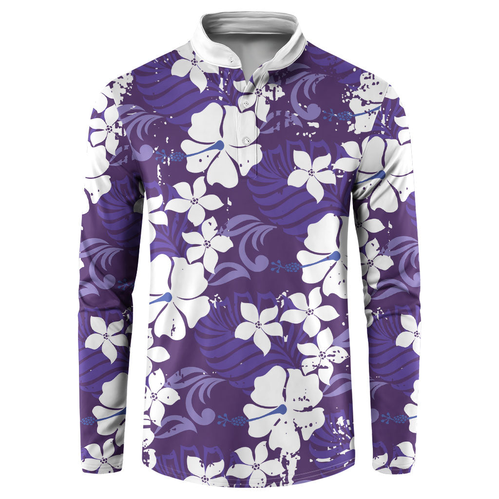 Purple Hawaiian Hibiscus Monstera Button Sweatshirt Grunge Stylized