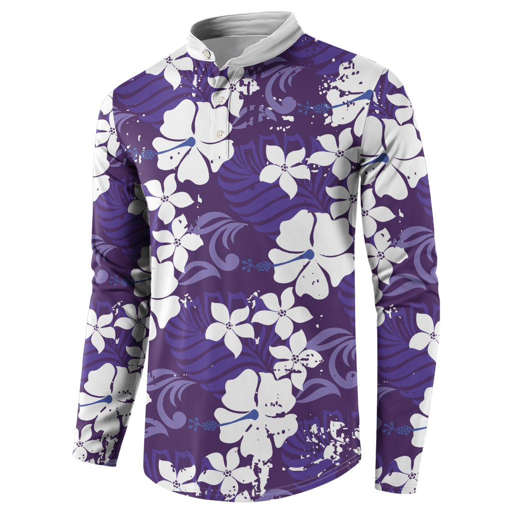 Purple Hawaiian Hibiscus Monstera Button Sweatshirt Grunge Stylized