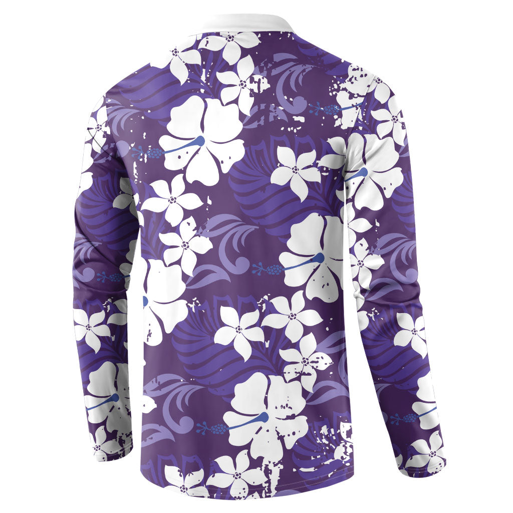 Purple Hawaiian Hibiscus Monstera Button Sweatshirt Grunge Stylized