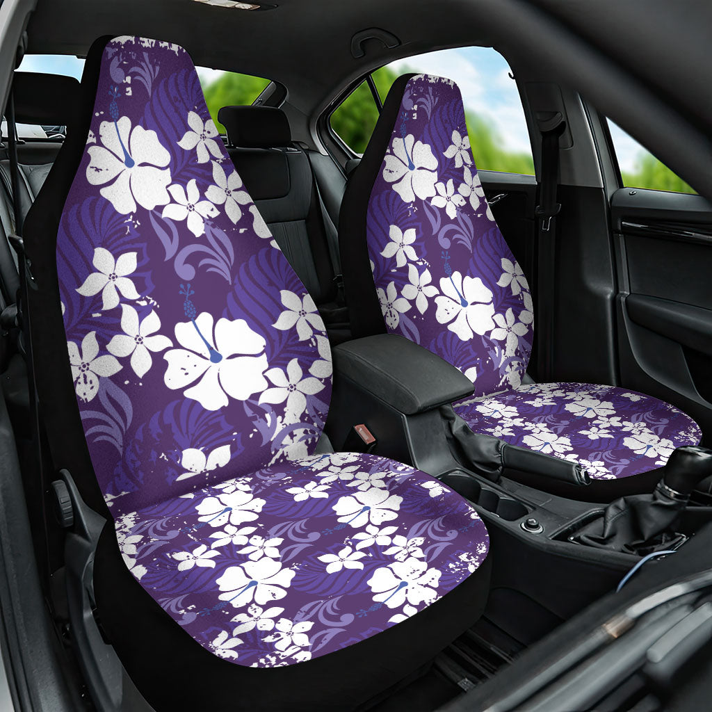 Purple Hawaiian Hibiscus Monstera Car Seat Cover Grunge Stylized LT01 One Size Purple - Polynesian Pride