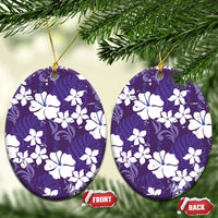 Purple Hawaiian Hibiscus Monstera Ceramic Ornament Grunge Stylized