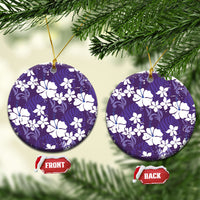 Purple Hawaiian Hibiscus Monstera Ceramic Ornament Grunge Stylized