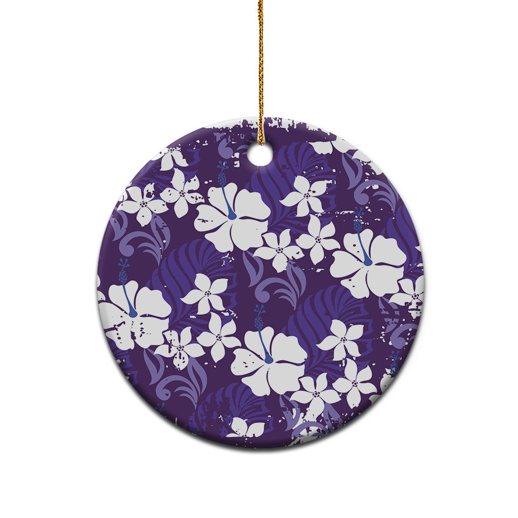 Purple Hawaiian Hibiscus Monstera Ceramic Ornament Grunge Stylized