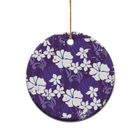 Purple Hawaiian Hibiscus Monstera Ceramic Ornament Grunge Stylized