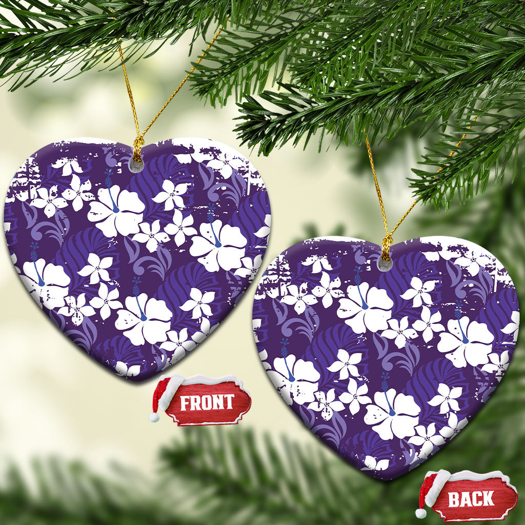 Purple Hawaiian Hibiscus Monstera Ceramic Ornament Grunge Stylized