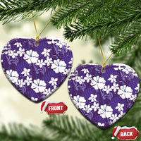 Purple Hawaiian Hibiscus Monstera Ceramic Ornament Grunge Stylized