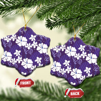 Purple Hawaiian Hibiscus Monstera Ceramic Ornament Grunge Stylized