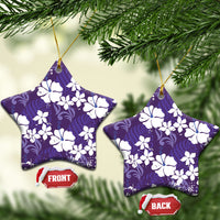 Purple Hawaiian Hibiscus Monstera Ceramic Ornament Grunge Stylized