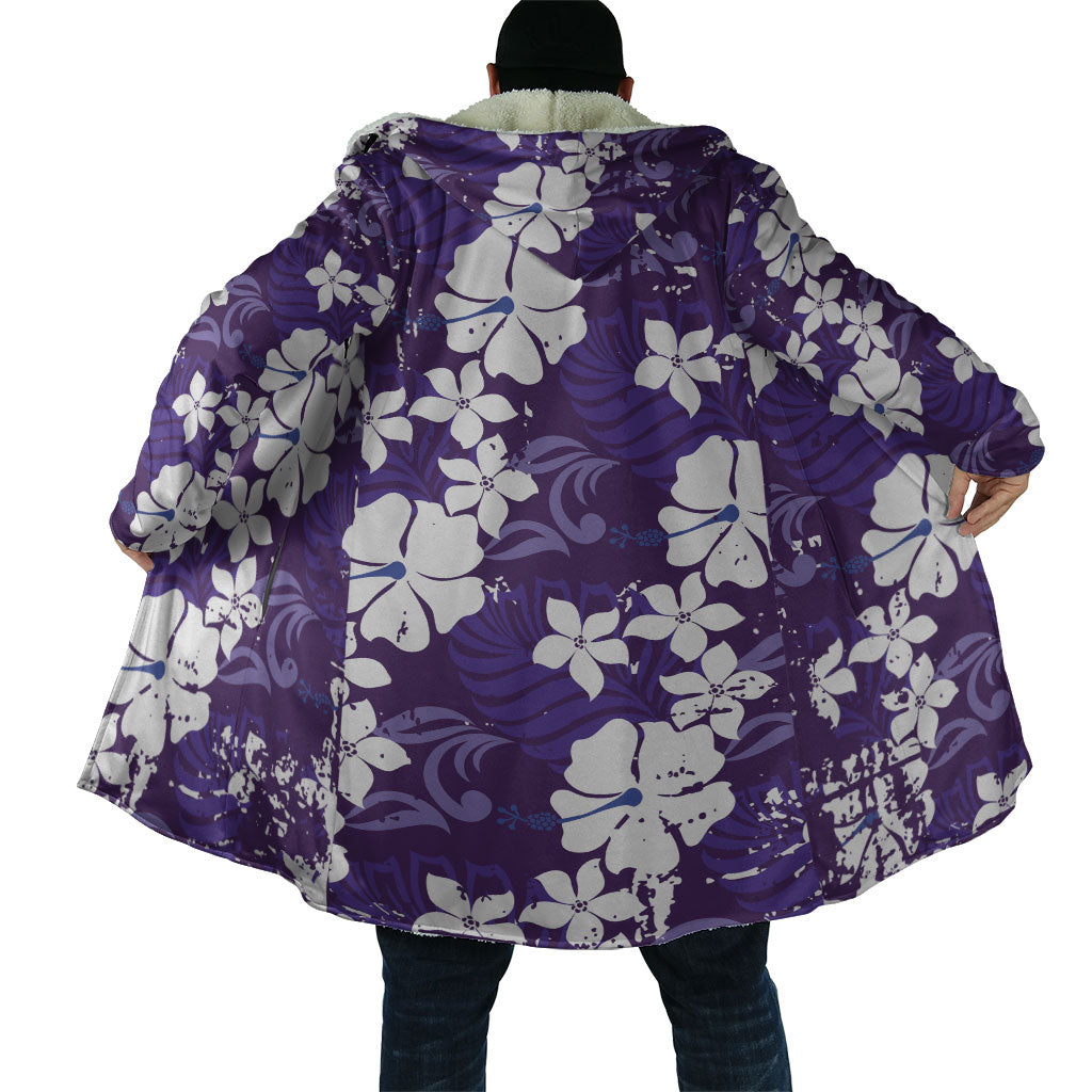 Purple Hawaiian Hibiscus Monstera Cloak Grunge Stylized