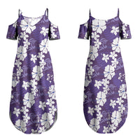 Purple Hawaiian Hibiscus Monstera Couples Matching Summer Maxi Dress and Long Sleeve Button Shirt Grunge Stylized LT01 - Polynesian Pride