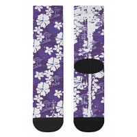 Purple Hawaiian Hibiscus Monstera Crew Socks Grunge Stylized LT01 - Polynesian Pride