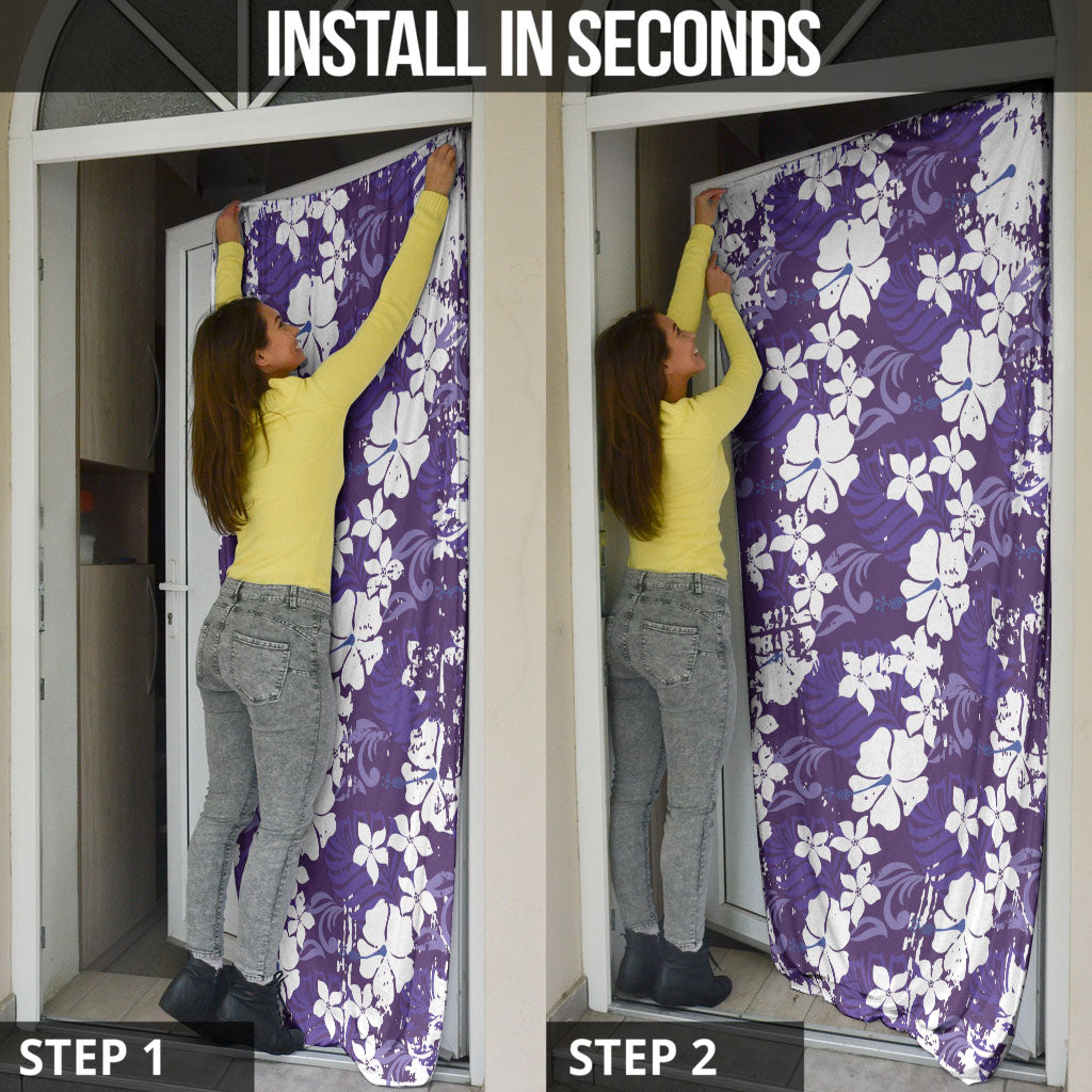 Purple Hawaiian Hibiscus Monstera Door Cover Grunge Stylized LT01 - Polynesian Pride