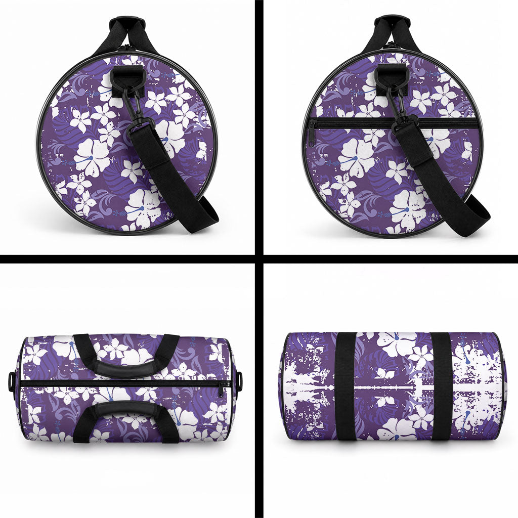 Purple Hawaiian Hibiscus Monstera Duffle Bag Grunge Stylized LT01 - Polynesian Pride