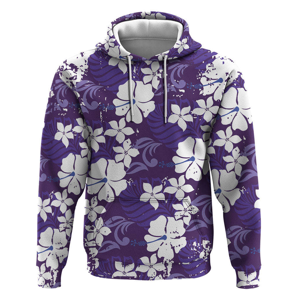 Purple Hawaiian Hibiscus Monstera Hoodie Grunge Stylized LT01 Pullover Hoodie Purple - Polynesian Pride