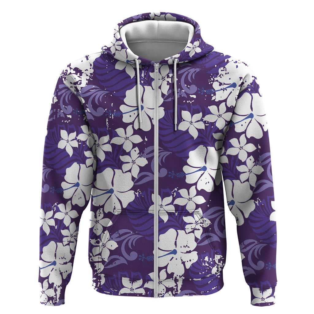 Purple Hawaiian Hibiscus Monstera Hoodie Grunge Stylized LT01 Zip Hoodie Purple - Polynesian Pride