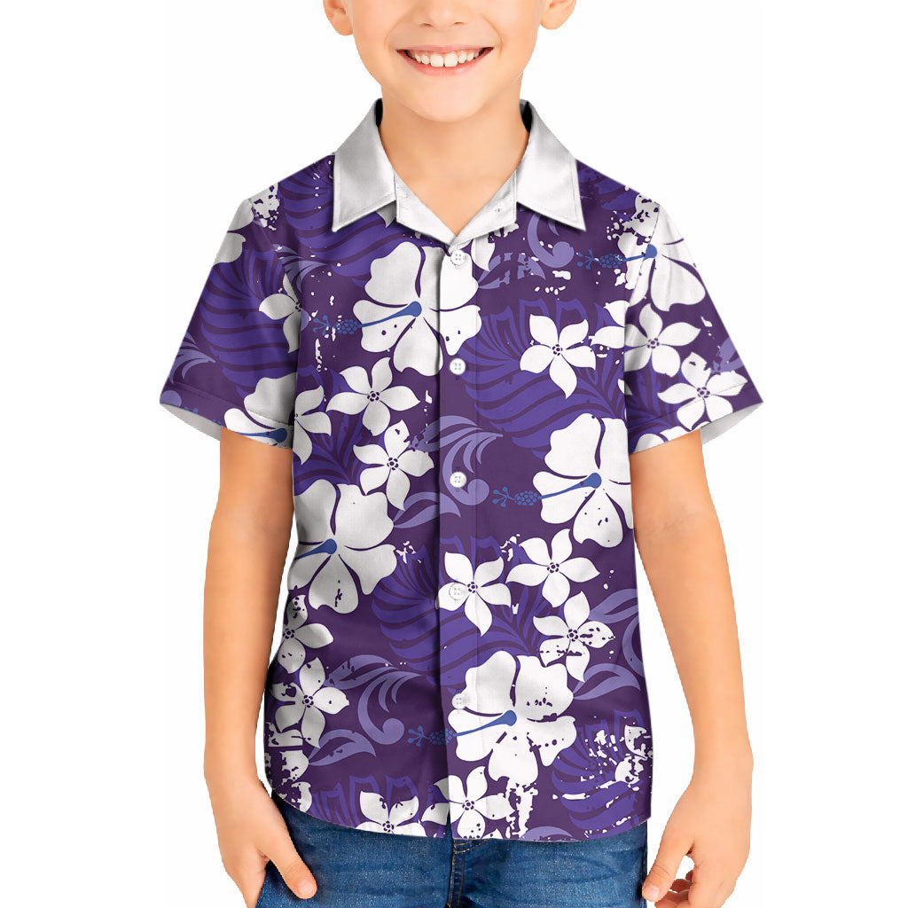 Purple Hawaiian Hibiscus Monstera Kid Hawaiian Shirt Grunge Stylized LT01 Kid Purple - Polynesian Pride