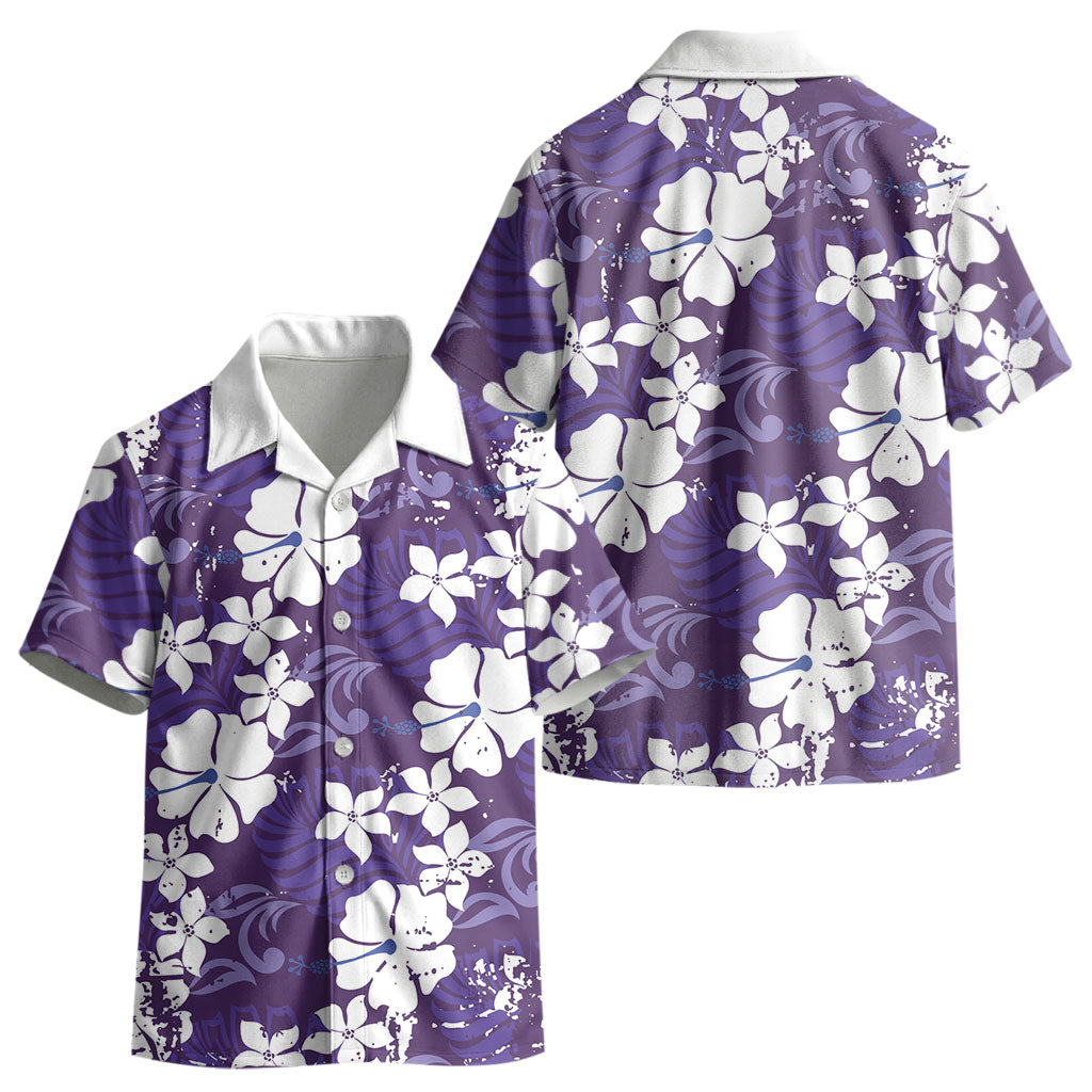Purple Hawaiian Hibiscus Monstera Kid Hawaiian Shirt Grunge Stylized LT01 - Polynesian Pride