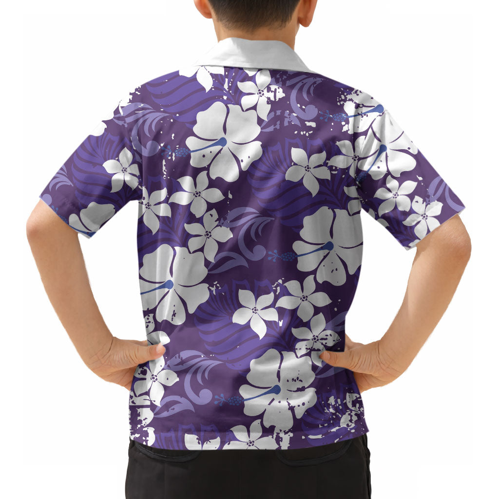Purple Hawaiian Hibiscus Monstera Kid Hawaiian Shirt Grunge Stylized LT01 - Polynesian Pride