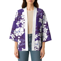 Purple Hawaiian Hibiscus Monstera Kimono Grunge Stylized LT01 - Polynesian Pride