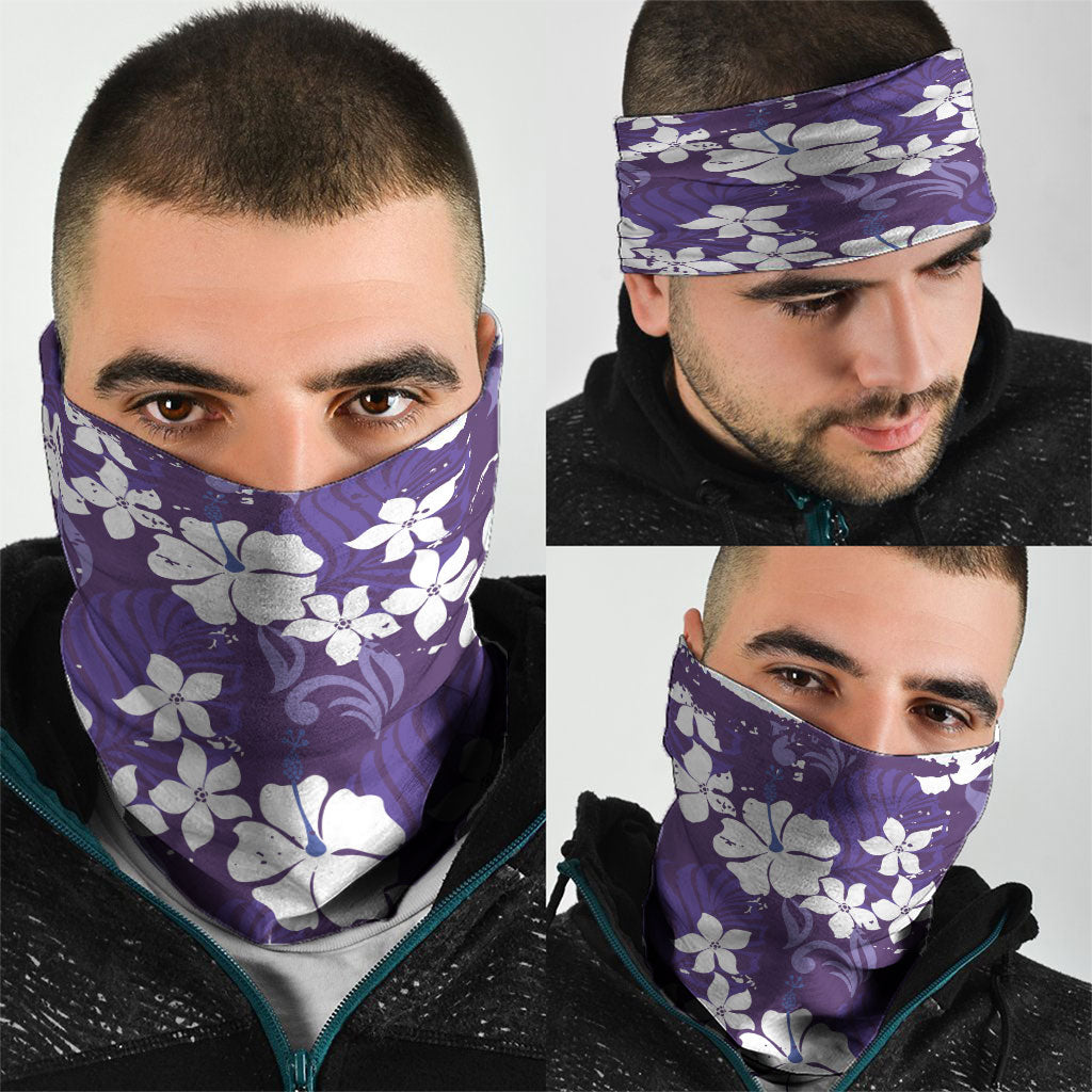 Purple Hawaiian Hibiscus Monstera Neck Gaiter Grunge Stylized