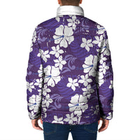 Purple Hawaiian Hibiscus Monstera Padded Jacket Grunge Stylized