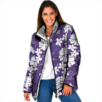 Purple Hawaiian Hibiscus Monstera Padded Jacket Grunge Stylized