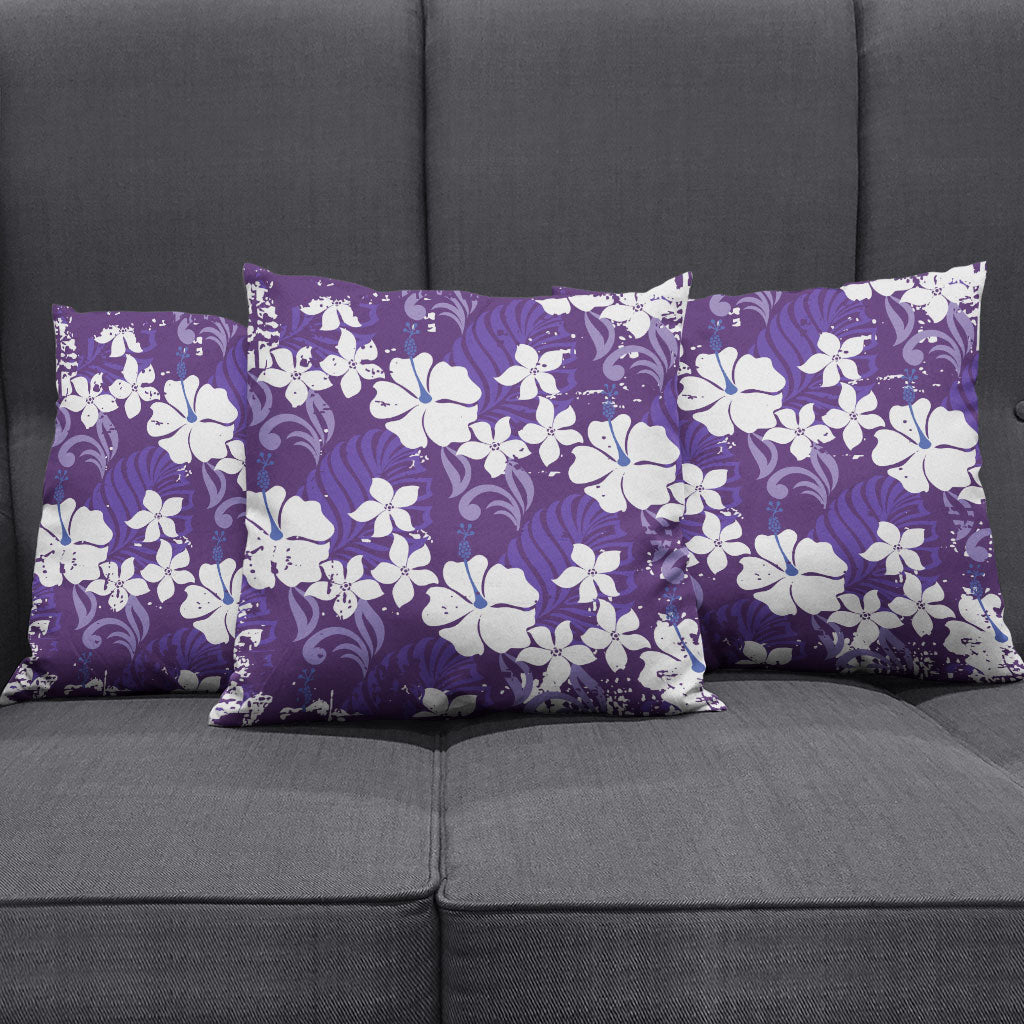 Purple Hawaiian Hibiscus Monstera Pillow Cover Grunge Stylized LT01 - Polynesian Pride