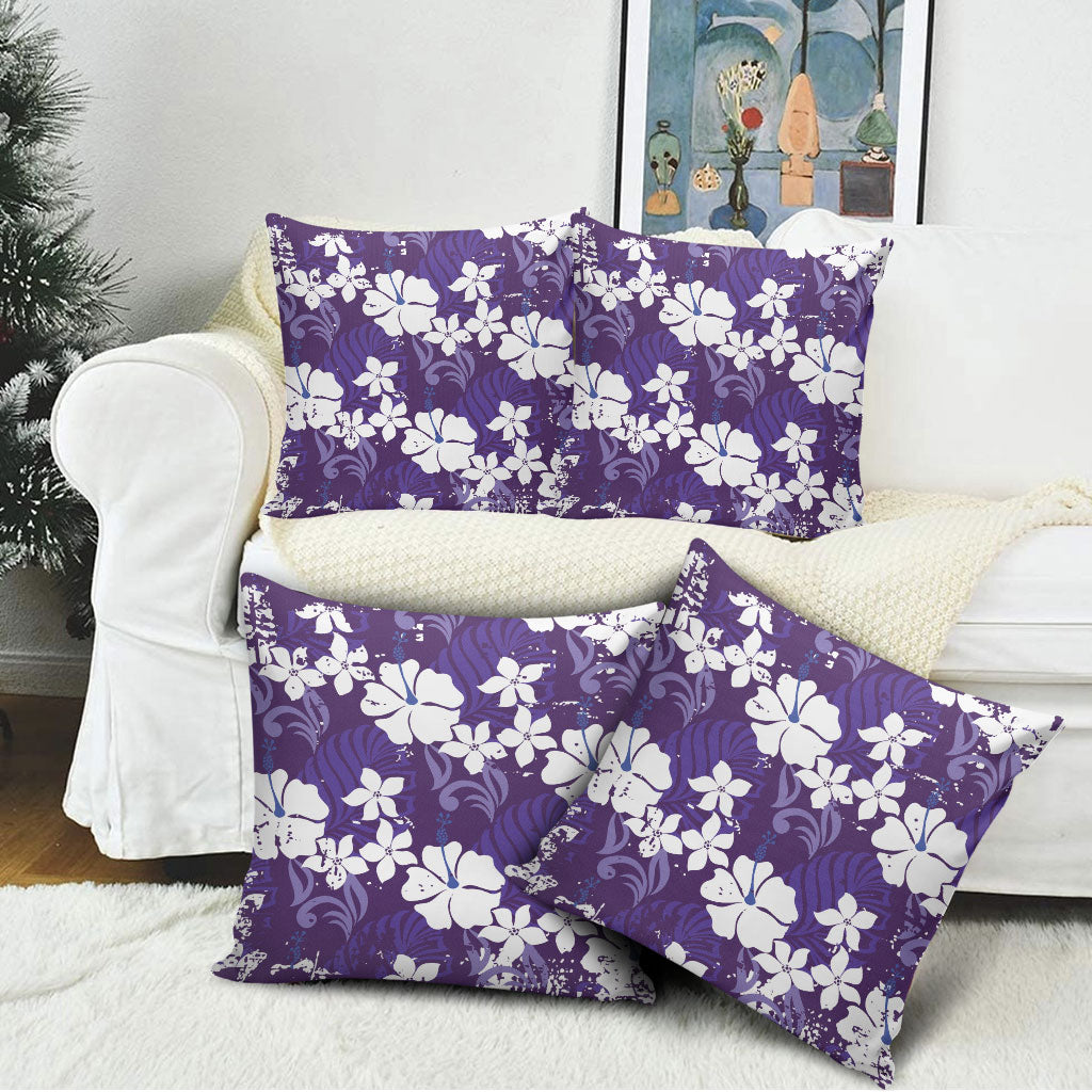 Purple Hawaiian Hibiscus Monstera Pillow Cover Grunge Stylized LT01 - Polynesian Pride