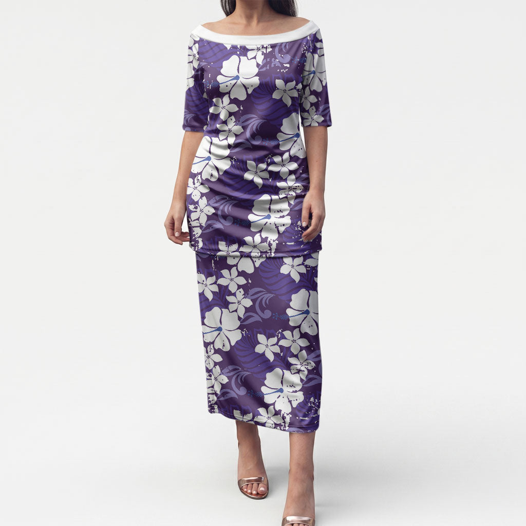 Purple Hawaiian Hibiscus Monstera Puletasi Grunge Stylized