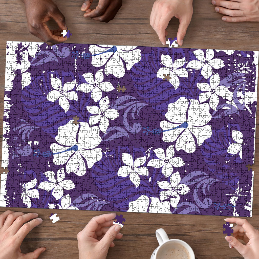Purple Hawaiian Hibiscus Monstera Puzzle Grunge Stylized