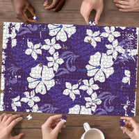 Purple Hawaiian Hibiscus Monstera Puzzle Grunge Stylized